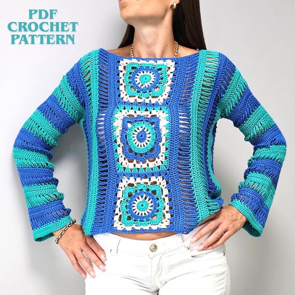 BiBi Granny Square Front Long Sleeve Top
