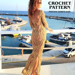Backless Boho Crochet Maxi Dress Pattern, Beach Cover Up, Long Open Back Lace Dress Tutorial PDF, Festival Summer Crochet Pattern for Woman