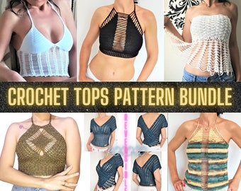 Easy Crochet Top Patterns, Vest Halter Bralette Bikini Cropped Peplum Top, SET of 5, Pdf