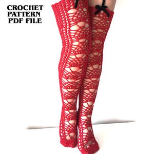 Thigh High Crochet Socks Pattern PDF, Lace Burlesque Stockings, Knee High Leg Warmers, Sock Pattern, Boho Fishnet Crochet Lingerie