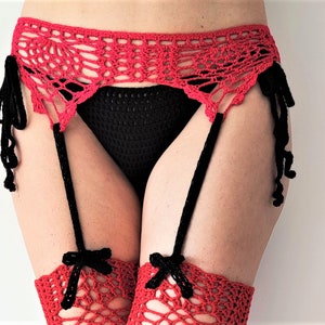 Sexy Stockings Sexy Underwear Four-Piece Mesh Iron Ring Stitching Neck  Garter Buckle Sexy Lingerie Set Bra Lingerie Set Sexy (Red L)