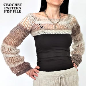 Crochet Sleeves Pattern – Shrug or Bolero Style – Long Sleeve Crop Top – Crochet Mesh Sweater PDF – Beginner-Friendly Design
