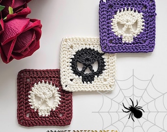 Skull Granny Square Crochet Pattern PDF ~ Easy Beginner Halloween Crochet Skull Home Decor ~ Goth Spooky Afghan & Punk Crochet Pattern