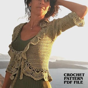 Crochet Bolero Shrug Pattern PDF, Tie Front Wrap Cardigan, Summer Cardigan Crochet Pattern, Lace Shrug, Mommy and Me Outfit, Vest & Top