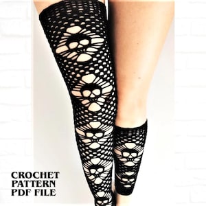 Goth Crochet Pattern Thigh High Socks PDF, Skull Leggings, Knee High Leg Warmers, Halloween Crochet Pattern”