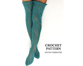 Spiral Mesh Thigh High Socks Crochet Pattern, Sexy Festival Stockings PDF, Boho Leg Warmers, Rave Outfit DIY