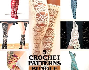 Thigh High Socks Crochet Patterns, Fishnet Leg Warmers, Halloween Long Socks Pattern, Lingerie Patterns, Knee High Stocking, 5 PDF File