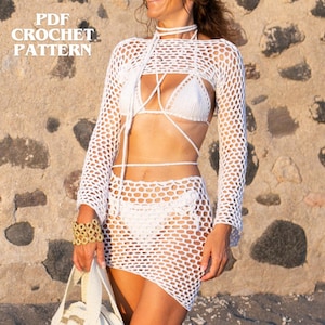 DIY Crochet Shrug Ärmel Muster, kurzer Pullover mit langen Ärmeln Netz-Top, Frauen häkeln Muster, digitaler Download, Strand Häkelanleitung