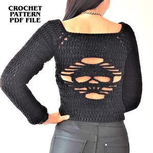 Crochet Sweater Pattern Skull – Gothic Pullover, Halloween Crochet Jumper, Punk Shirt, Spooky Top, Alternative Crochet Design