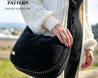 Łatwy wzór na szydełkową torbę typu hobo, torba na ramię z grubej włóczki aksamitnej z zamkiem błyskawicznym, luźna torebka typu crossbody, bez podszewki