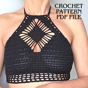 Halloween Crochet Halter Crop Top Pattern PDF – Gothic Festival Bralette, Witchy Crochet Gift DIY