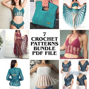 7 Crochet Patterns PDF, Bag, Top, Maxi Skirt, Bralette, Shrug Sleeves, String Pattern, Summer Festival Outfit, DIY Digital Download