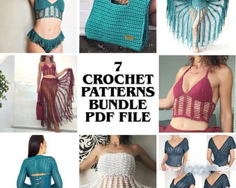 7 Crochet Patterns PDF, Bag, Top, Maxi Skirt, Bralette, Shrug Sleeves, String Pattern, Summer Festival Outfit, DIY Digital Download