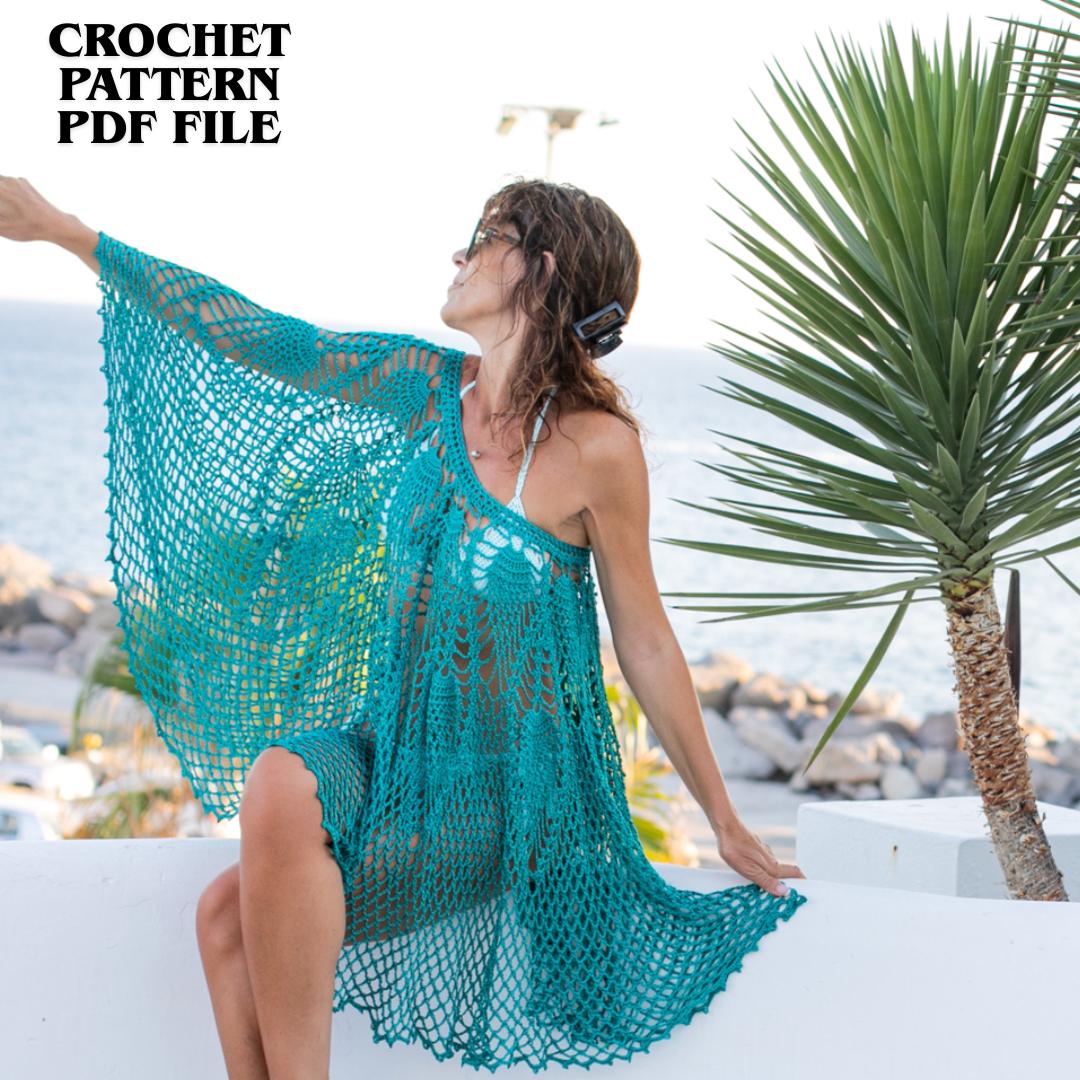 Sheer Mesh Maxi Summer Crochet Dress Pattern, Boho Beach Plus Size Crochet Cover Up Pattern, Kaftan Dress,  Cape or Wedding Dress PDF