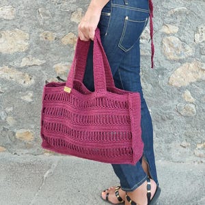 Gehäkelte Tragetasche | Handgemachte Boho Tasche | Bordeaux Strandtasche | Umweltfreundliche Sommertasche | Festival häkeln Handtasche | Boho Geschenk für sie