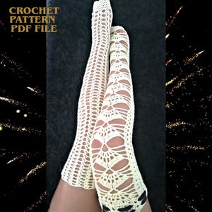 Crochet Pattern Thigh High Socks, Gothic Leg Warmers, Skull Thigh Highs, Grunge Knee High Socks, Spooky Fishnet Stockings,Punk Festival Wear