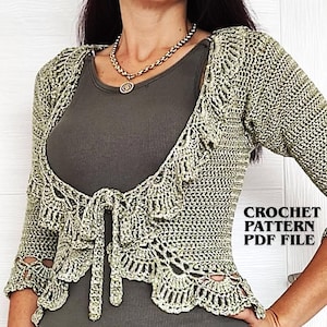 Crochet Bolero Shrug Pattern PDF, Tie Front Wrap Cardigan, Summer Cardigan Crochet Pattern, Lace Shrug, Mommy and Me Outfit, Vest & Top