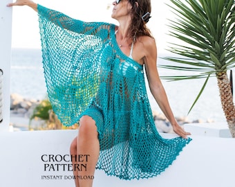 Crochet Beach Cover Up Pattern, Boho Poncho Kaftan Dress Tutorial, Flowy Resort Crochet Wrap (PDF Pattern) Crochet Beach Cover Up Pattern, Boho Poncho Kaftan Dress Tutorial, Flowy Resort Crochet Wrap (PDF Pattern)