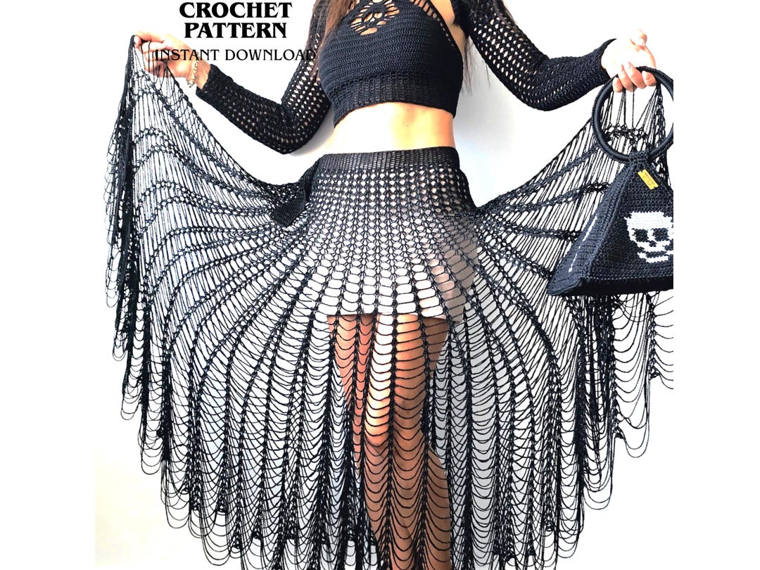 Modello per gonna lunga all'uncinetto a ragnatela, vestito estivo