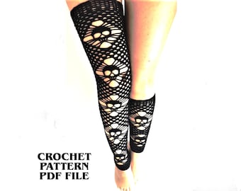 Goth Skull Thigh High Socks Crochet Pattern, Spooky Knee High Stockings PDF, Witchy Leggings, Halloween Leg Warmers Lingerie DIY