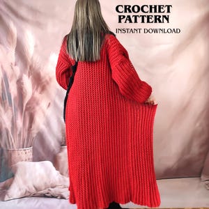 Patrón de cárdigan de crochet (PDF), abrigo largo extragrande y grueso, chaqueta de suéter de crochet para otoño (DIY)