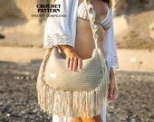 Crossbody Crochet Pattern Bag, Beach Fringe Shoulder Tote with Zipper, Everyday Boho Purse DIY, No Lining Beginner PDF Pattern