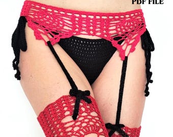 Gehäkelte Dessous Muster Strumpfband Gürtel, DIY Boudoir Häkeln Geschenk, Braut Unterwäsche PDF, Sexy Gürtel für Oberschenkel Hoch Strümpfe Valentinstag Outfit