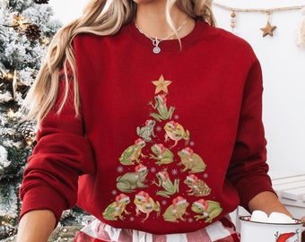 Kerstkikker trui Goblincore shirt kikker shirt kikker sweatshirt kerst kikker ronde hals Cottagecore Goblincore kleding Dark Academia