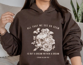 Sudadera con capucha de Edgar Allan Poe Poeta Ropa Goblincore Ropa Dark Academia Sudadera con capucha de lectura Sudadera con capucha vintage Ropa Hada Grunge Ropa Cottagecore Dark
