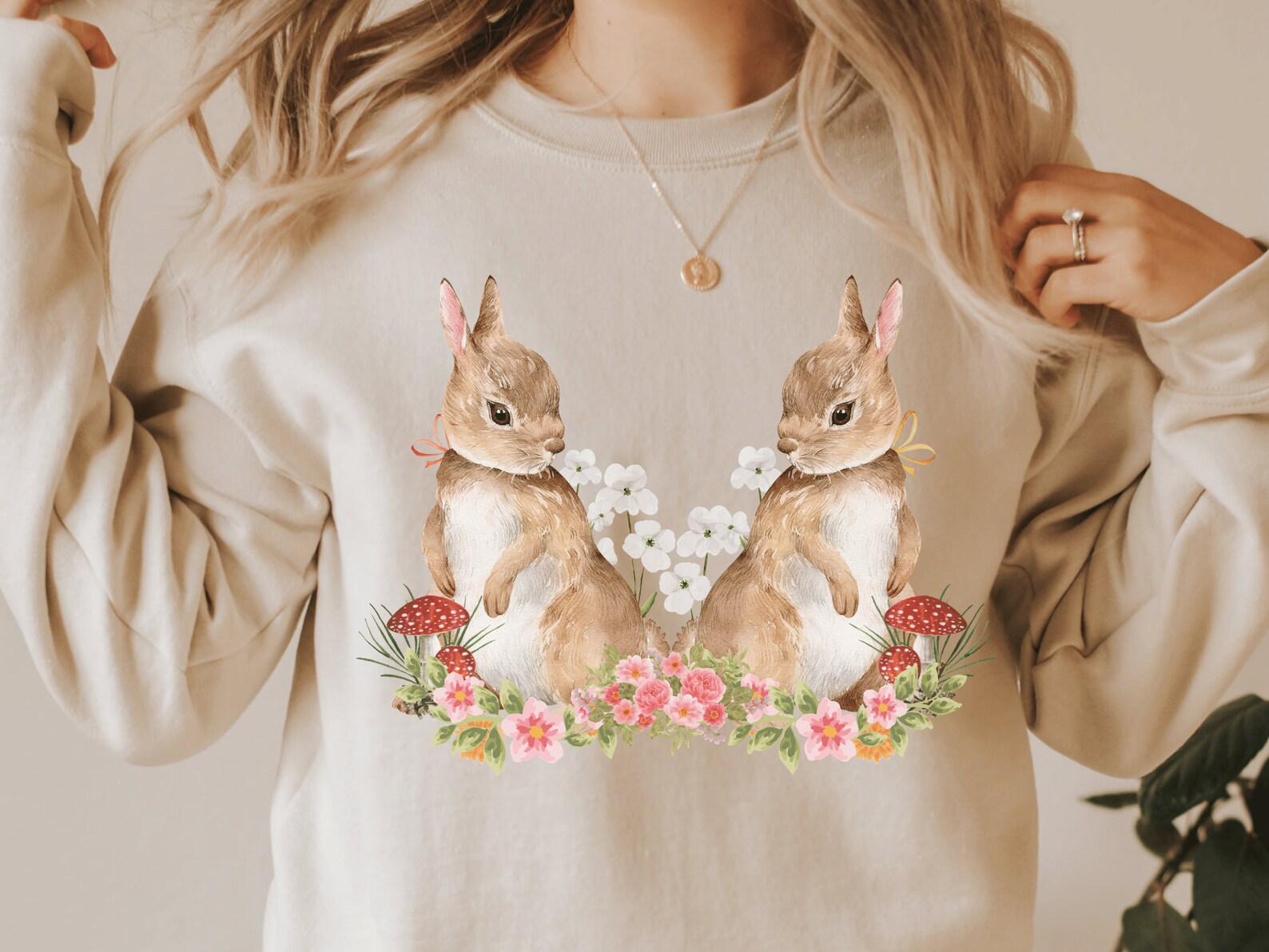 Ivory/Tan Single Bunny Roll Neck Sweater main image 1