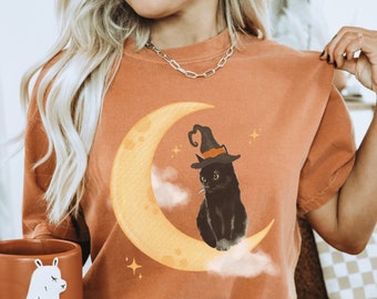 Komfort Farben Halloween Katze Shirt schwarze Katze TShirt Halloween Kleidung Katze Themen Geschenke Katze Halloween Shirt Gruselige Katze Halloween