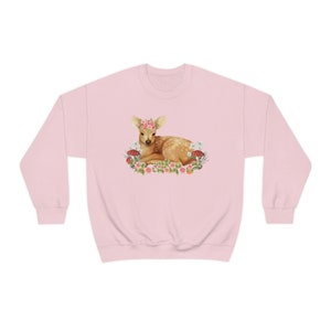 Coquette Sweater Dollcore Sweatshirt Princess Core Pullover Deer Sweatshirt Deer Sweater Cottagecore Sweater Coquette Clothing Light Pink