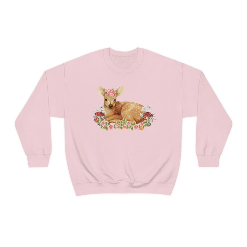 Coquette Sweater Dollcore Sweatshirt Princess Core Pullover Deer Sweatshirt Deer Sweater Cottagecore Sweater Coquette Clothing Light Pink
