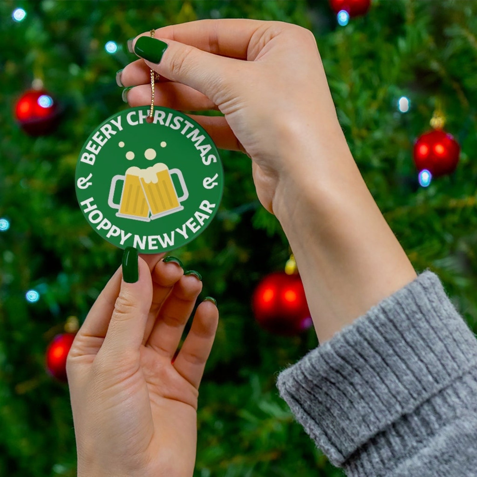 Beery Christmas and Hoppy New Year Ceramic Ornament Etsy