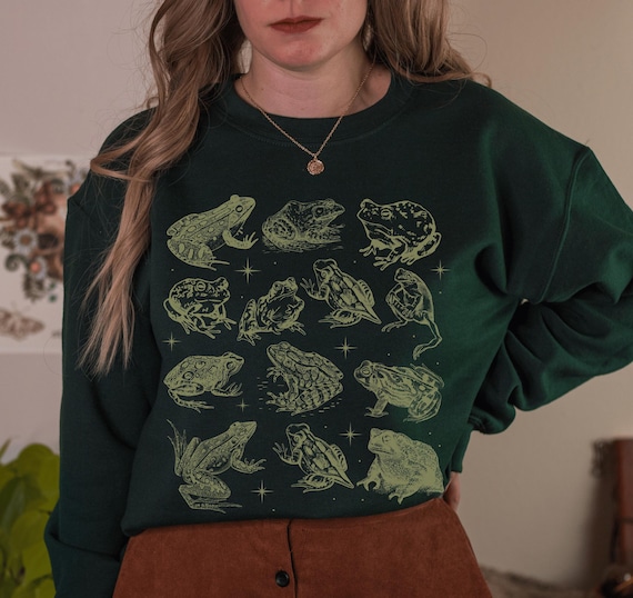 Frog Sweatshirt Frog Sweater Whimsigoth Clothing Cottage Core Sweatshirt Goblincore Sweater Man I Love Frogs Dark Academia Sweatshirt Dark