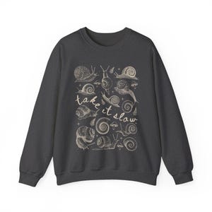 Sudadera de caracol, camiseta de caracol, camiseta de caracol, camiseta de Goblincore, ropa Dark Cottage Core, ropa Whimsigoth, camiseta ecológica, camiseta divertida de animales Dark Heather