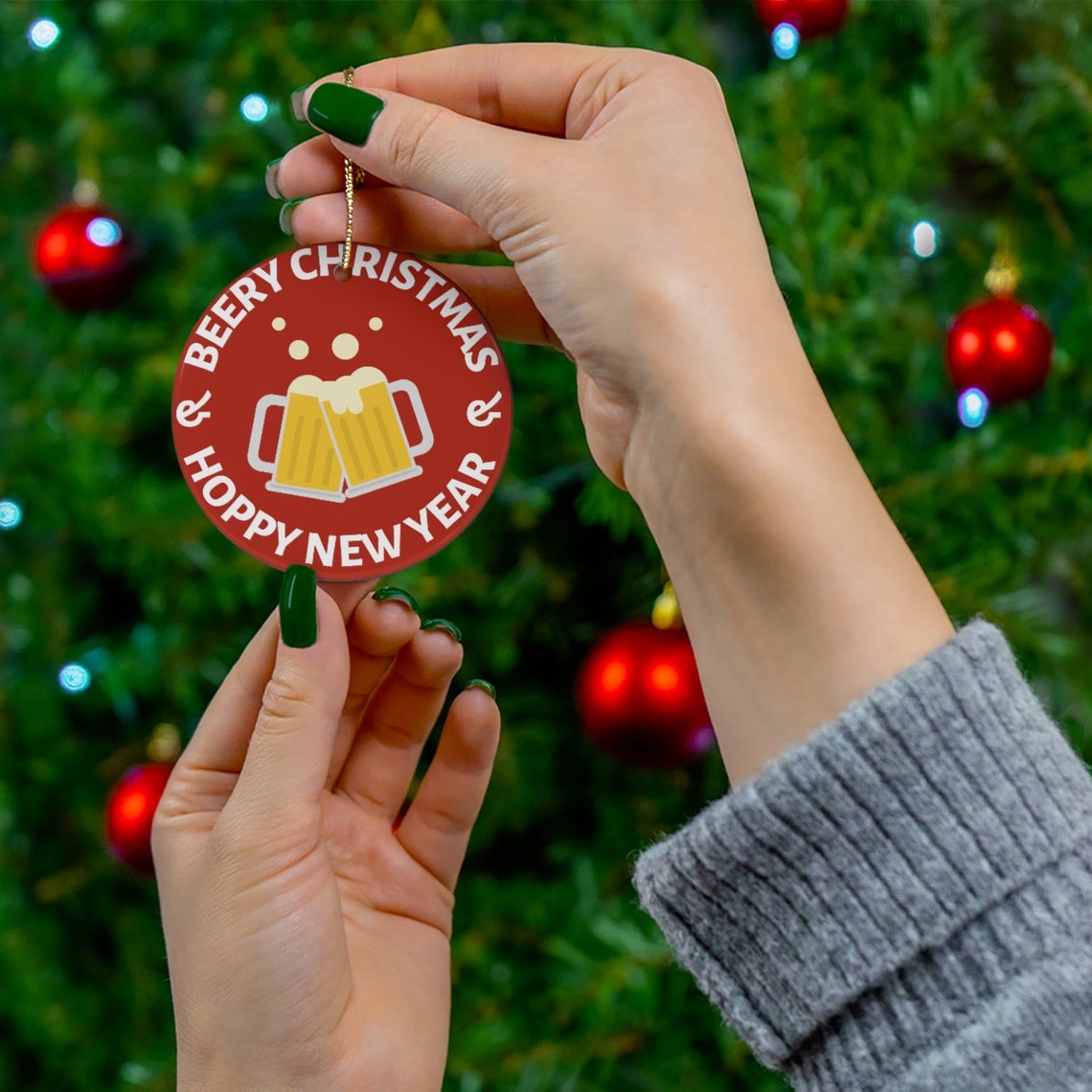 Beery Christmas and Hoppy New Year Ceramic Ornament Etsy