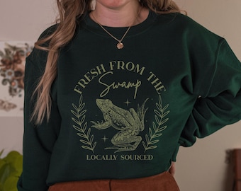 Sudadera de rana Ropa Whimsigoth Camisa Goblincore Camisa de rana Ropa Goblincore Cottagecore Camisa Goblin Core Cottagecore Cuello redondo de rana