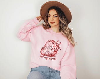 Erdbeere Sweatshirt Erdbeere Shirt Erdbeere Pullover Cottage Core Sweatshirt Obst-Shirt Erdbeere Kleidung Erdbeere Rundhalsausschnitt