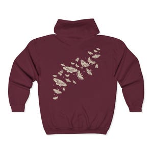 Moth Hoodie Cottage Core Zip Up Hoodie Whimsigoth Clothing Insect Hoodie Goblincore Shirt Luna Moth Shirt Forestcore Clothes Plus Size Zip Maroon
