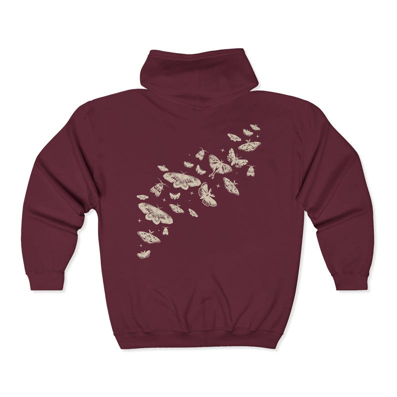 Moth Hoodie Cottage Core Zip Up Hoodie Whimsigoth Clothing Insect Hoodie Goblincore Shirt Luna Moth Shirt Forestcore Clothes Plus Size Zip Maroon