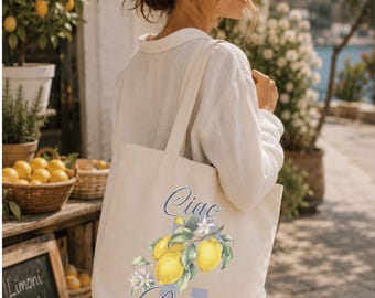 Bolso de mano Lemon Tote Bag Limoncello Totebag Ciao Bella Farmers Market Tote Bag La Dolce Vita Vegan Bag Amalfi Coast Fruit Tote Gift