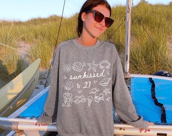 Sudadera de verano para 21 cumpleaños, regalo de 21 cumpleaños, camiseta de playa, divertido 21 cumpleaños para ella, regalo de 21 cumpleaños para ella, regalos de 21 cumpleaños para