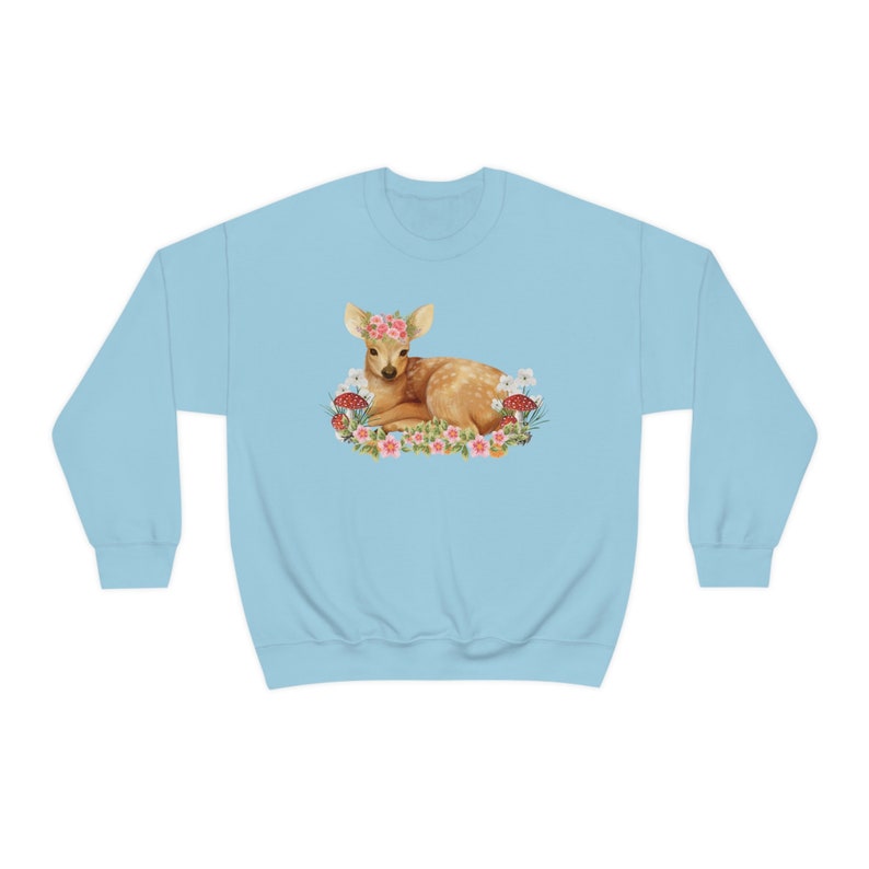 Coquette Sweater Dollcore Sweatshirt Princess Core Pullover Deer Sweatshirt Deer Sweater Cottagecore Sweater Coquette Clothing Light Blue