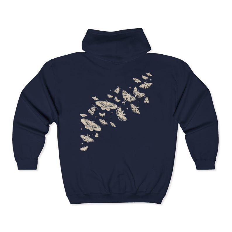 Moth Hoodie Cottage Core Zip Up Hoodie Whimsigoth Clothing Insect Hoodie Goblincore Shirt Luna Moth Shirt Forestcore Clothes Plus Size Zip Navy