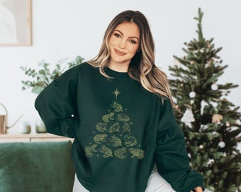 Goblincore shirt kikker shirt kikker sweatshirt kerst kikker trui kerst kikker ronde hals Cottagecore Goblincore kleding Dark Academia