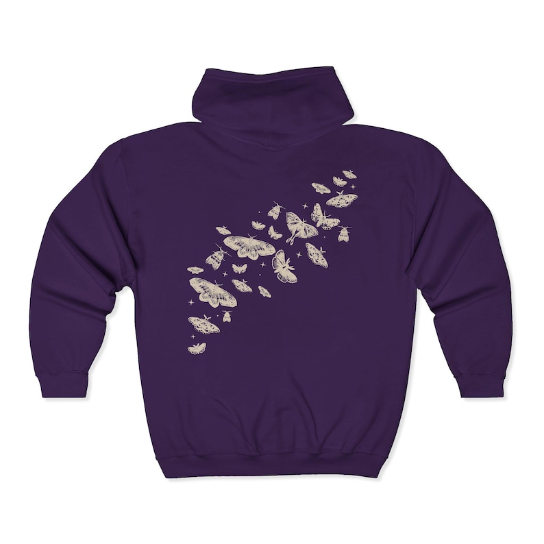 Moth Hoodie Cottage Core Zip Up Hoodie Whimsigoth Clothing Insect Hoodie Goblincore Shirt Luna Moth Shirt Forestcore Clothes Plus Size Zip Purple