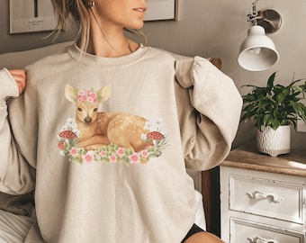 Coquette Sweater Dollcore Sweatshirt Princess Core Pullover Deer Sweatshirt Deer Sweater Cottagecore Sweater Coquette Clothing