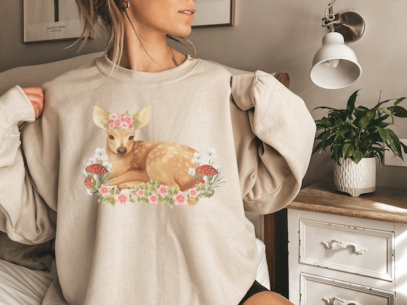 Coquette Sweater Dollcore Sweatshirt Princess Core Pullover Deer Sweatshirt Deer Sweater Cottagecore Sweater Coquette Clothing