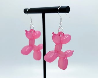 Jelly Style Balloon Dog Earrings, Dog Dangle Earrings, Balloon Animal Jewelry, Animal Lover Gift, Bold Statement Jewelry, Resin, Matte